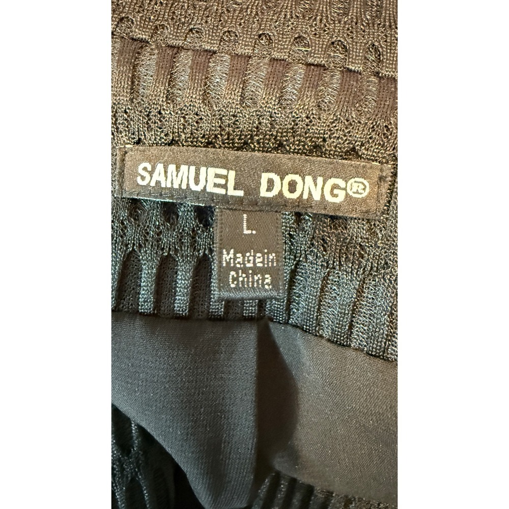Samuel Dong Avant Garde Black Textured Zip Front Belted Trench Coat Large - Picture 8 of 10